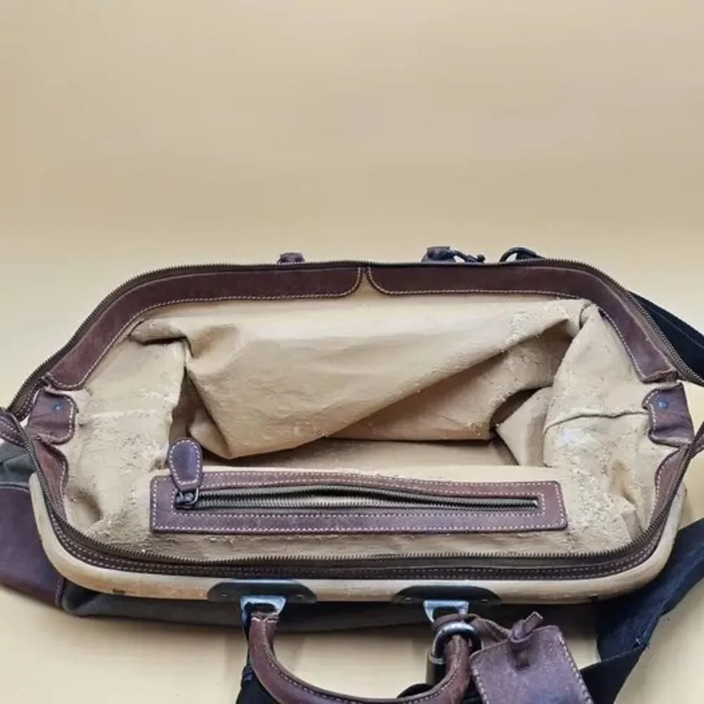 Vintage TOMMY BAHAMA Tan & Brown Leather /Canvas Doctor's Bag Style Duffel RARE